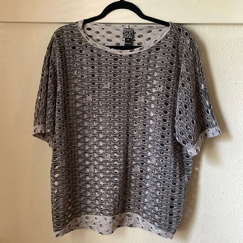 Vintage gray cut out mesh style oversized tunic by Ciara Sun Woo